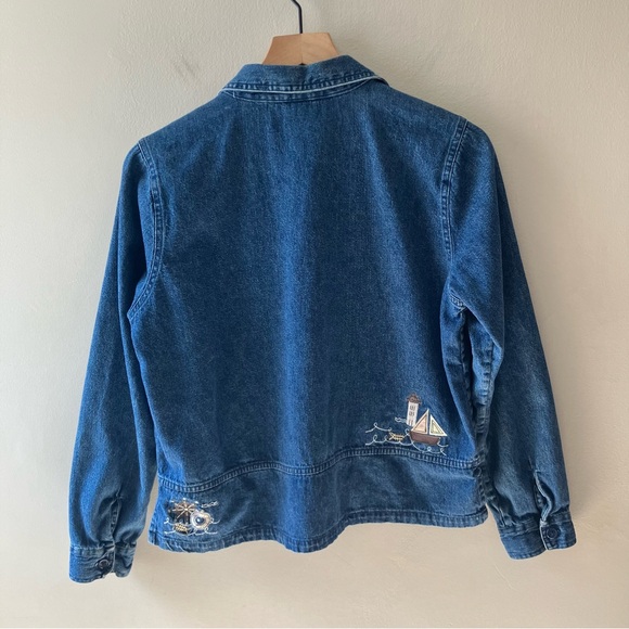 CHRISTOPHER & BANKS Nautical Embroidered Denim Button Up Shirt - Picture 2 of 5